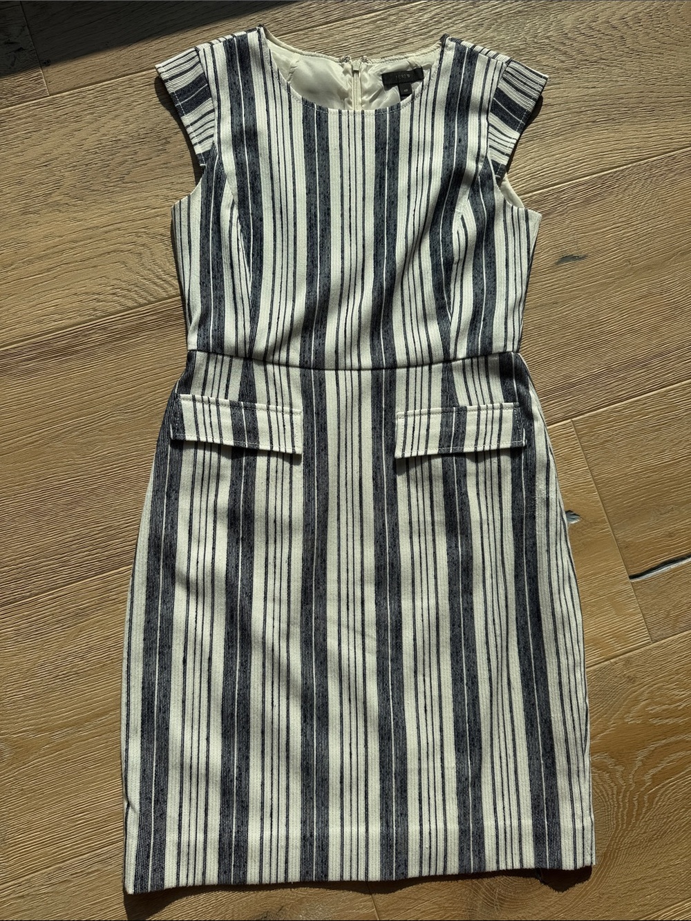 J.Crew Women’s SheathDress Style C4506 | Navy Stripe, Patch Pockets, Cap Sleeves